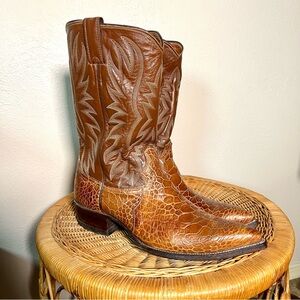Vintage Justin Pre-Ban Brown Exotic Sea Turtle Cowboy Boots Mens 11 D